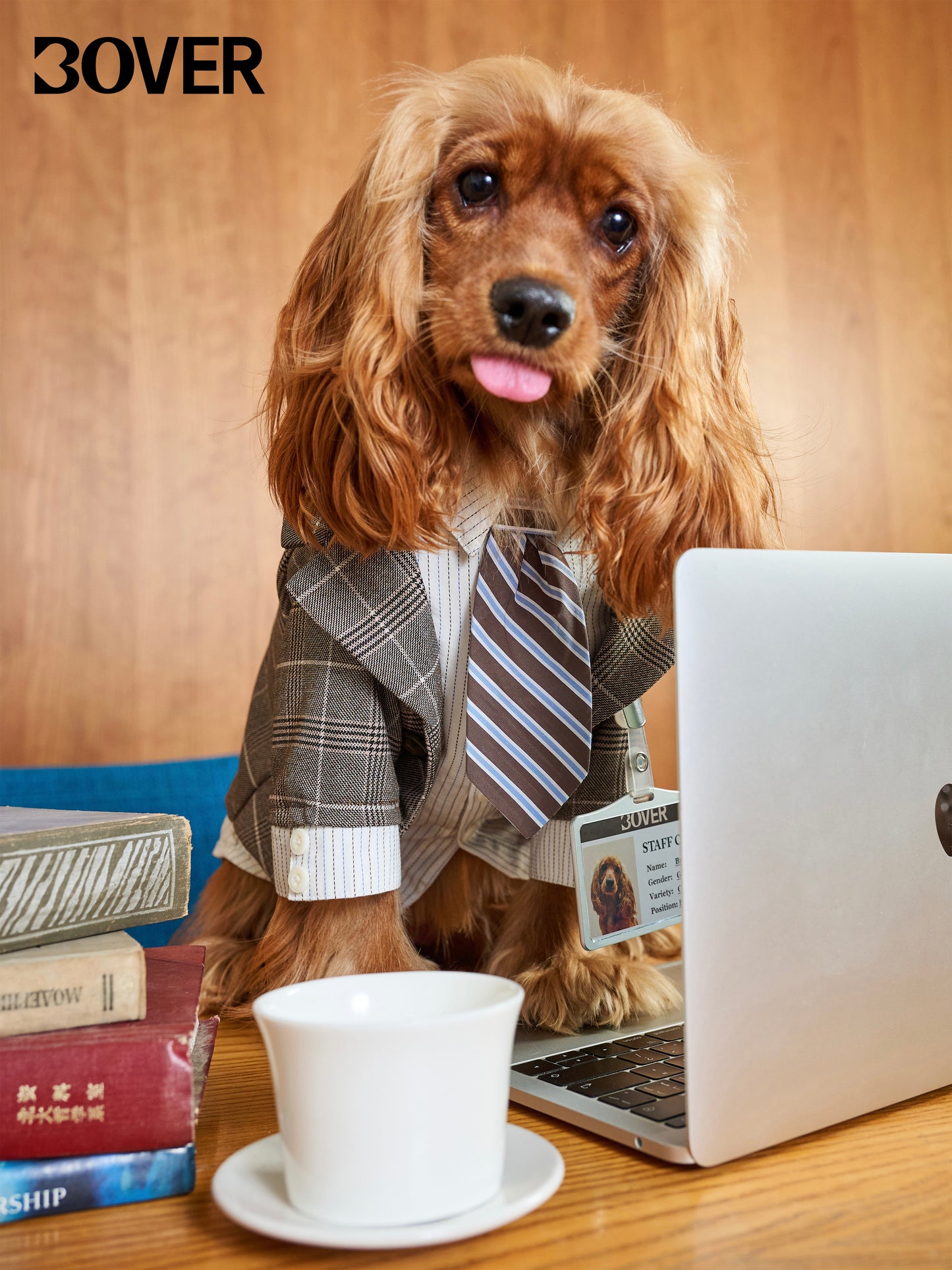 BOVER "Office Dog" Blazer Set - Detachable Tie & Mock Two-Piece Design
