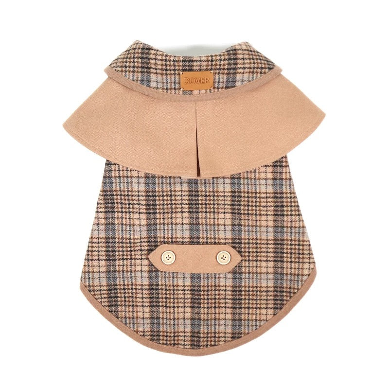 BOVER British Style Plaid Detective Cape - Wool Blend Dog Cape for Small Medium Dogs