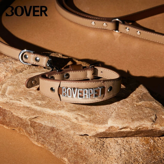 BOVER Custom Letter Collar - Personalized Pet Name with Genuine Leather