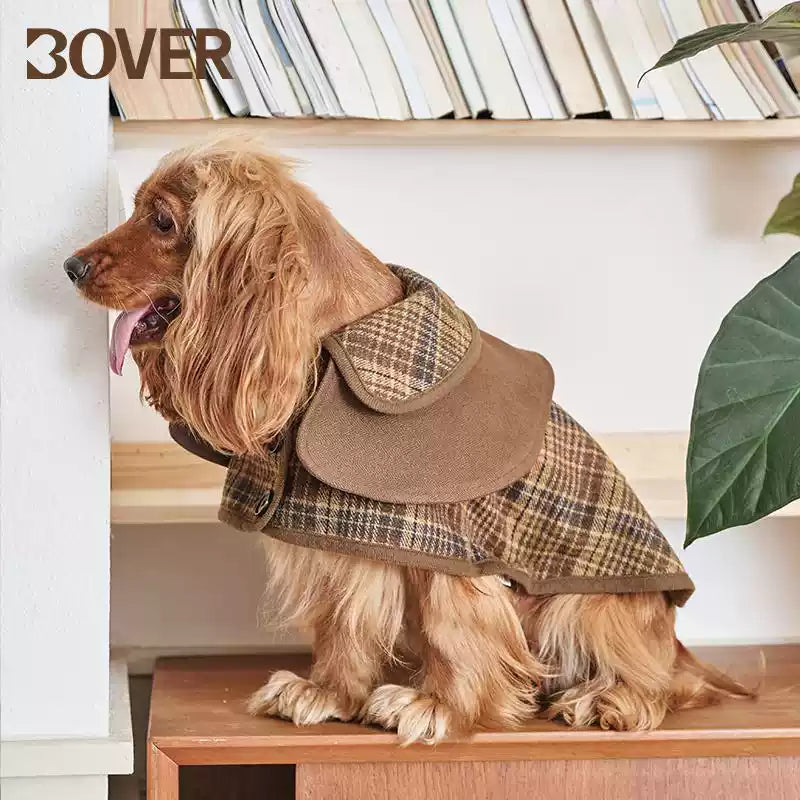BOVER British Style Plaid Detective Cape - Wool Blend Dog Cape for Small Medium Dogs