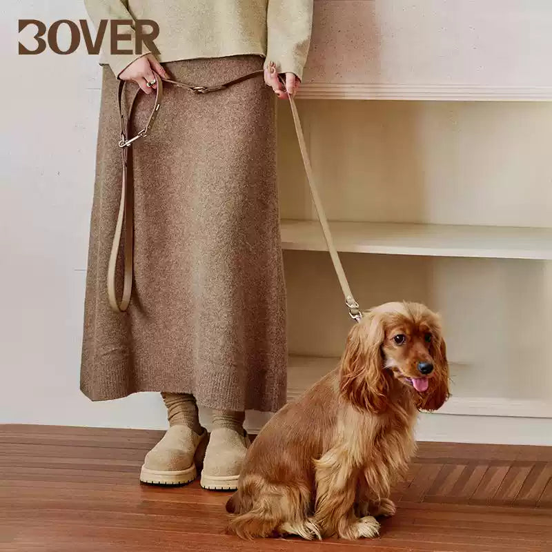 BOVER Multifunctional Leather Leash - Premium Top-Grain Cowhide with Alloy Hardware