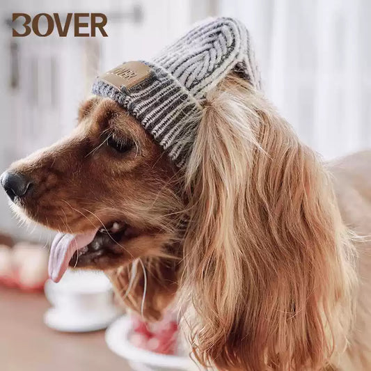 BOVER "Hip Hop Dog" Knit Beanie - Streetwear Pet Hat with Ear Holes