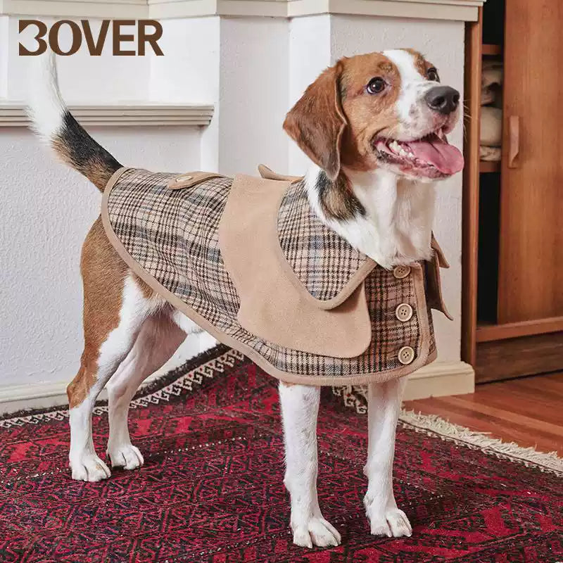 BOVER British Style Plaid Detective Cape - Wool Blend Dog Cape for Small Medium Dogs